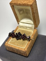 Antique Victorian Flat Top Bohemian Garnet Cluster Bar Brooch