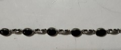 VINTAGE STERLING SILVER AND ONYX Link BRACELET 7.5” Long EUC