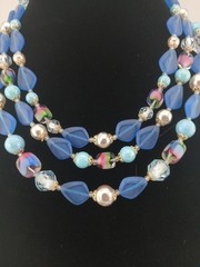 W.GERMANY goldtone IRIS GLASS multicolor beads pearls necklace earrings set