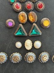 Vintage Costume Jewelry Button Lot Of 20 Yellow Red Blue Purple Green Gray White