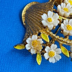 Arthur Pepper Flower Basket Brooch Enamel Gold Tone Floral Mid Mod MCM