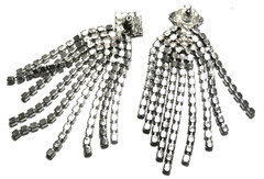 3 1/8″ Long Chandelier Pierced Earrings Vintage Rhinestones Silvertone