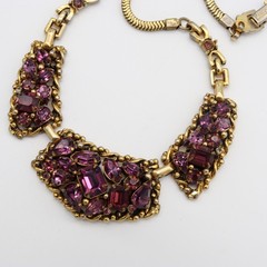 Vtg Barclay Purple Amethyst Rhinestone Gold Tone Necklace Choker Mesh Bib Signed
