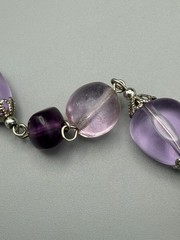 Long Purple Pink Lucite Acrylic Bead Necklace Silver Tone
