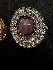 Set Of 2 MCM Circle Starburst Brooches Opal, Faux Pearls, Rhinestones