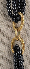 Vintage Gray Glass Bead Gold-Tone Link Beaded Necklace 36 in Fold Over Clasp