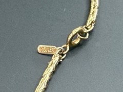 Vtg Monet Necklace V Shape Chevron Pendant Round Cobra Link Chain Gold Tone