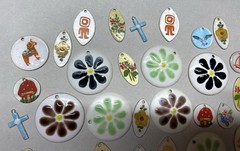 60+ Vtg. Guilloche Enamel Charm -Assorted shapes, colors ,designs-flowers more