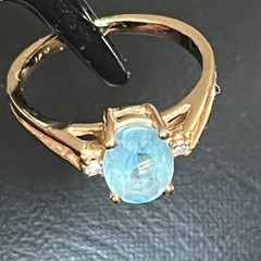 14k Natural Sky Blue Topaz Feather Mineral Inclusions 1960’s 14K Gold Ring 2.51g