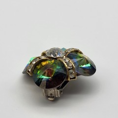 Stunning Rivoli rhinestone clip earrings unsigned Rainbow watermelon bold