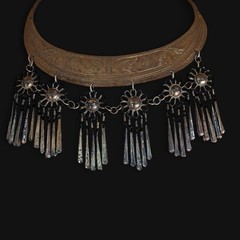Vintage Hmong Miao Tribal Torque Collar Silver Flower Fringe Bib Choker