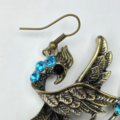 Boho Antique-Bronze Peacock Dangle Statement Earrings Turquoise Rhinestone Drops