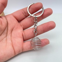 Vintage Y2K Silver-Tone Black Cord Spiral Cage Pendant & Key Chain Set Necklace
