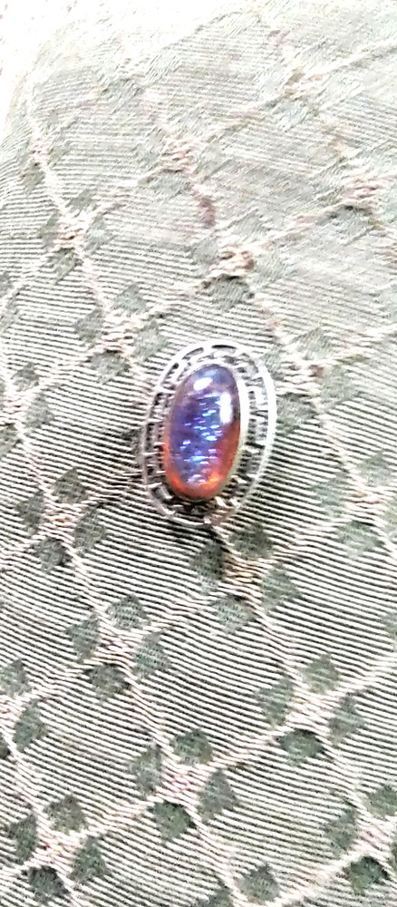 Vintage Art Deco Sterling Silver Brooch with Dragons Breath Fire Opal Cabochon B