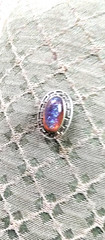 Vintage Art Deco Sterling Silver Brooch with Dragons Breath Fire Opal Cabochon B
