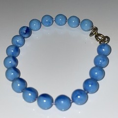 Vintage Marbled Plastic Round Bead Bracelet Sky Blue Classic Everyday N14
