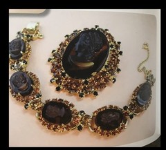 Book Piece Verified Juliana D&E Topaz Amber Tiered Cameo Brooch & Earrings