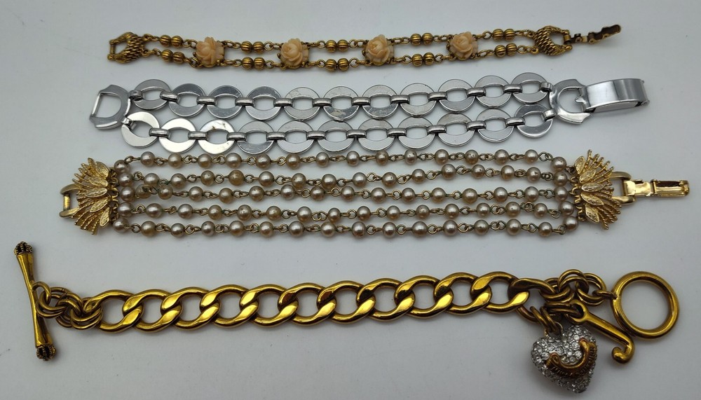 4 Gold Silver Tone Coro Sperry’s Perky Juicy Couture Goldette Pearl Bracelet Lot