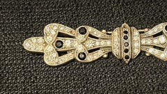 Antique Victorian Bar Brooch W/Black And Clear Rhinestones ~ Trombone Clasp