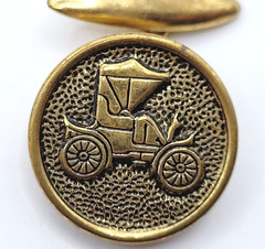 Brass Runabout Automobile Vintage Cufflinks or Vest Buttons Round Shape Detailed