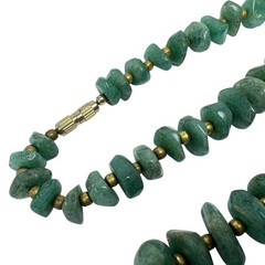 Vintage Green Aventurine Irregular Nugget Goldtone Bead Necklace