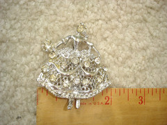 Vintage Large 2 Inch Dancing Girl With Rhinestones Dress Silver Tone Pin Brooch