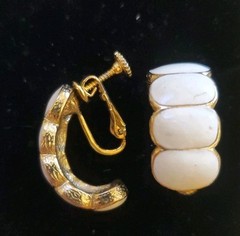 Signed VENDOME Gold and White Enamel Clip On Adjustable Earrings Vintage 1970s