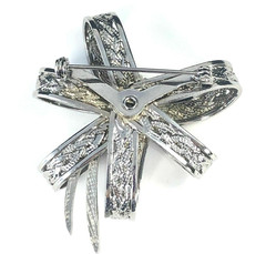 Vintage Fancy Bow Brooch – Dark Silver Tone Open Work – Braided Design – Riveted