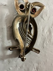 VTG 1980’S STERLING SILVER 925 1/2 CARAT GARNET MARCASITE OWL PIN