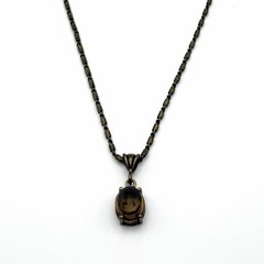 Extasia Signed EXT Vintage Style Bronze Fob Pendant Necklace Smoky Brown Glass