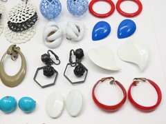 Vintage Earrings Enamel Clip On Lot Hoop Dangle + Minor Wear D2539