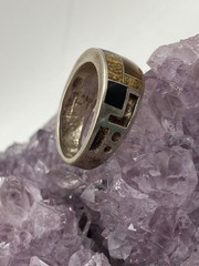 Vintage Sterling Silver Inlay Band Ring Size 10