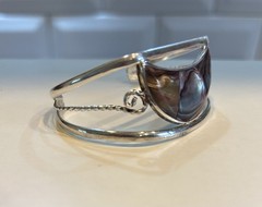 Vintage Mexico Alpaca Silver Cuff Bracelet Abalone She’ll Inlay