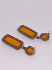 Vintage Art Deco Orange Lucite Dangle Earrings Gold Tone Geometric Statement