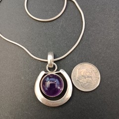 Sterling Silver Minimalist Necklace Modernist Solid Purple Stone Men Women VTG