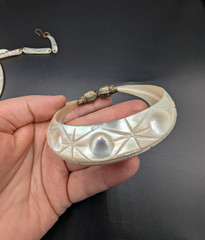 Vintage Carved Mother of Pearl Bib Necklace and Elephant Head Bangle Bracelet