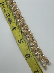 Vintage Crown Trifari Gold Tone Faux Pearls & Rhinestone Bracelet 7″