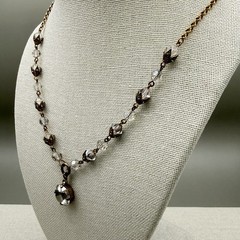 Vintage Catherine Popesco Crystal Bead Drop Necklace Antiqued Gold Tone 18″