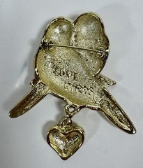 AJC Brooch Love Birds with Dangling Heart Gold Tone