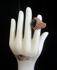 Vintage Avon Cocktail Ring Gold Tone Textured Pebble Black
