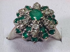 Vintage 14K White Gold Diamond And Columbian Emerald Ring