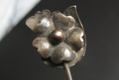 Relief flower Tie Hat Stickpin *Sterling Silver 1900s Art Nouveau Floral 3.5in