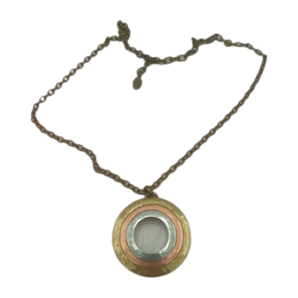 Marjorie Baer SF Brutalist Mixed Metal Medallion Pendant Necklace