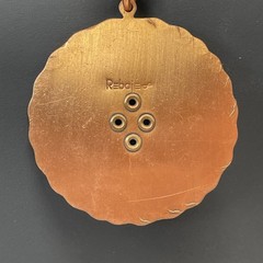 VTG REBAJES Artisan Stunning Signed Copper Oak Leaves Round Pendant & Chain 22″