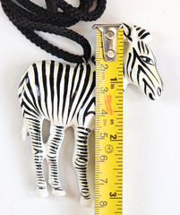 VTG Large Standing Zebra Necklace Black White Striped Boho Statement Africa