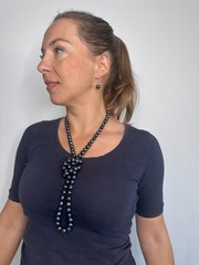 44″ 10mm Black Potato Pearl Necklace Blue Green Long Rope Handknotted