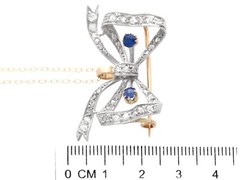 Antique French 0.45ct Sapphire and 0.93ct Diamond Yellow Gold Bow Brooch