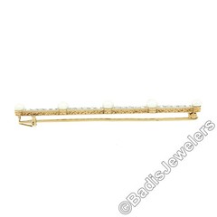 Antique Edwardian French Gold & Platinum 0.80ct Diamond Pearl Bar Pin Brooch