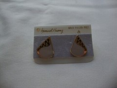 VINTAGE SAMUEL HUANG CLOISONNE RETRO ABSTRACT TEARDROP BROWN & BEIGE EARRINGS