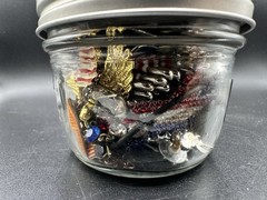 Vintage Mixed jewelry jar Patriotic USA Eagle Pins Earrings Necklaces Charms Lot